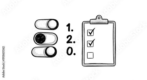 A modern technology concept displays toggle switches representing digital options and a checklist showing tasks completed, creating a minimalist business solution look.
