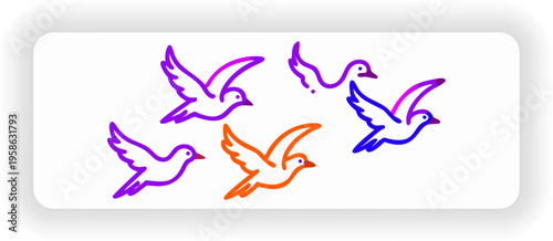 Cute abstract bird characters in motion minimal design