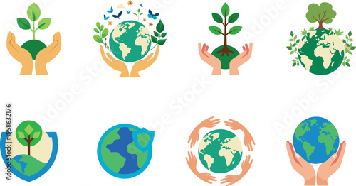 Global Ecology & Hands Illustration Set