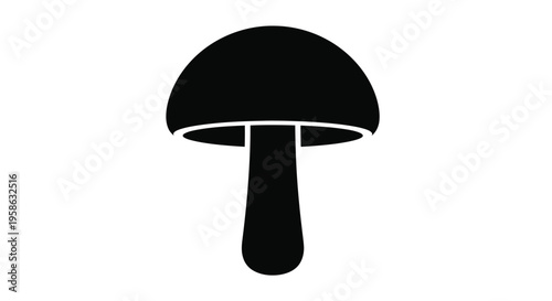 Simple black mushroom illustration with a flat cap and stem silhouette