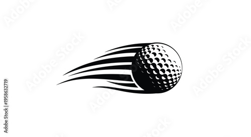 Fast moving golf ball with speed lines a dramatic silhouette