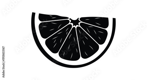 A black silhouette of a citrus fruit slice likely a lemon or orange
