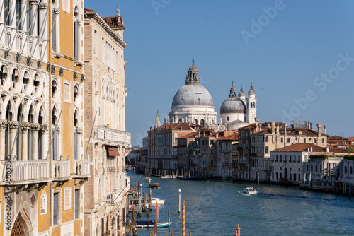 View of the Grand Canal in Venice and the famous Basilica of Santa Maria della Salute (La Salute). Venice. Italy