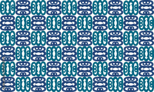 Green and blue Vintage Round block blue half ring oval block on white background, design fabric print or t-shirt paint screening, rectangular checkerboard, chessboard parquet pattern