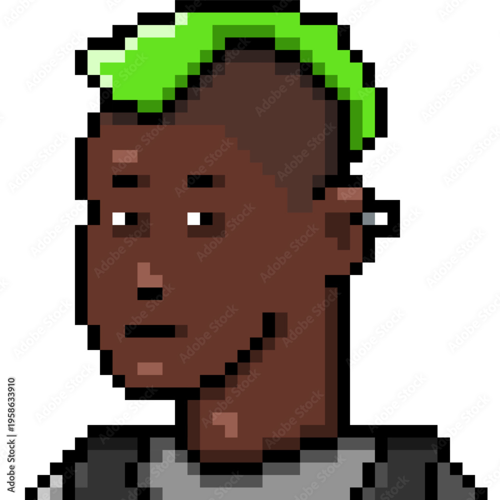 Obraz premium Vector Pixel Art Userpic of Man with Green Mohawk
