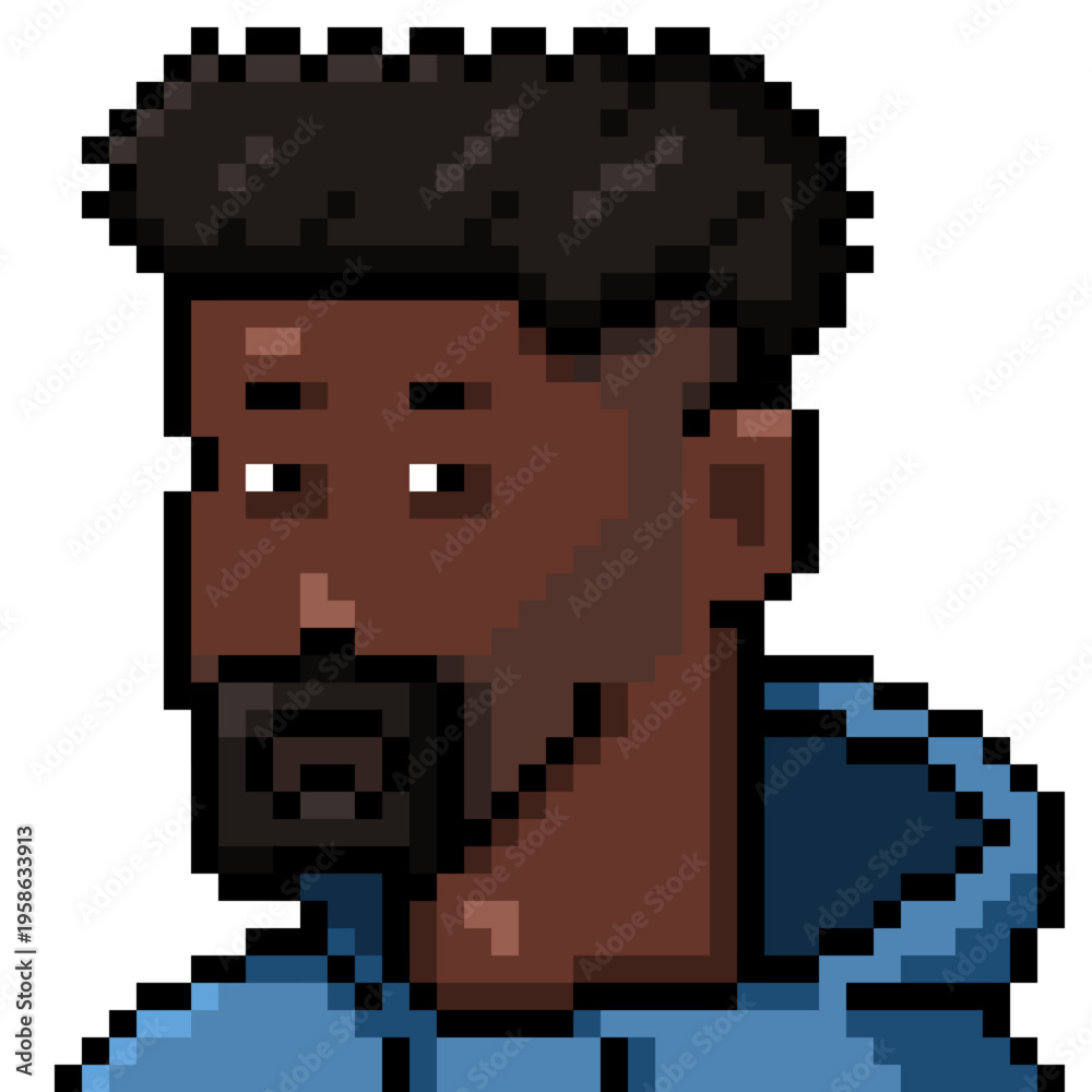 Obraz premium Vector Pixel Art Black Man in Blue Hoodie