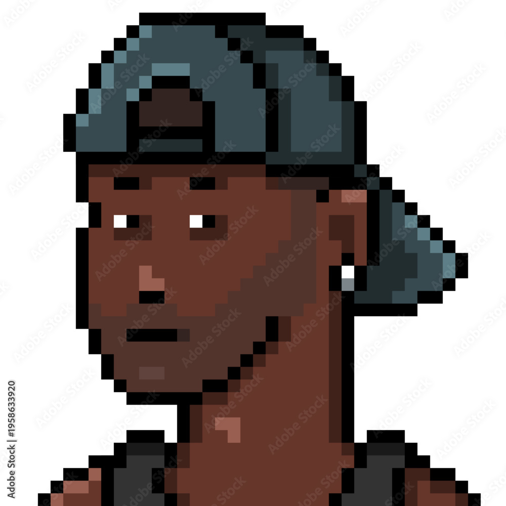 Fototapeta premium Vector Pixel Art Userpic of Man in Snapback
