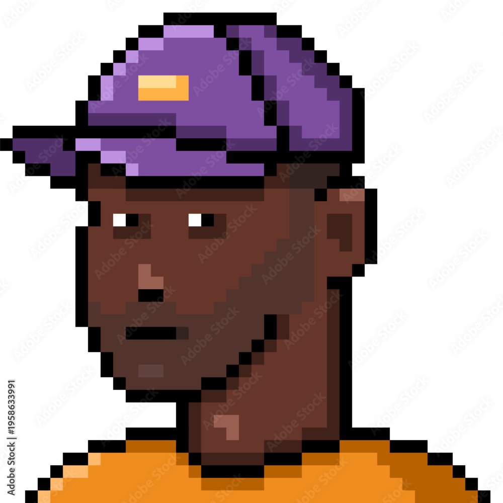 Fototapeta premium Vector Pixel Art Userpic of Man in Purple Hat