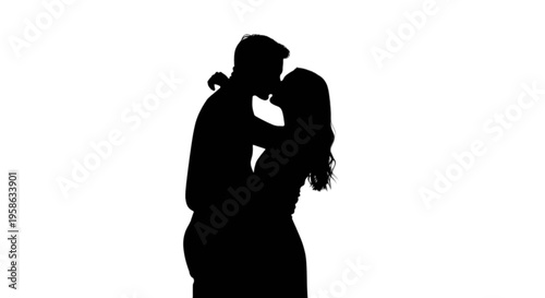 Silhouette of a romantic couple sharing a tender kiss