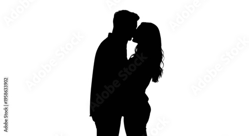 Silhouette of romantic couple sharing a tender kiss