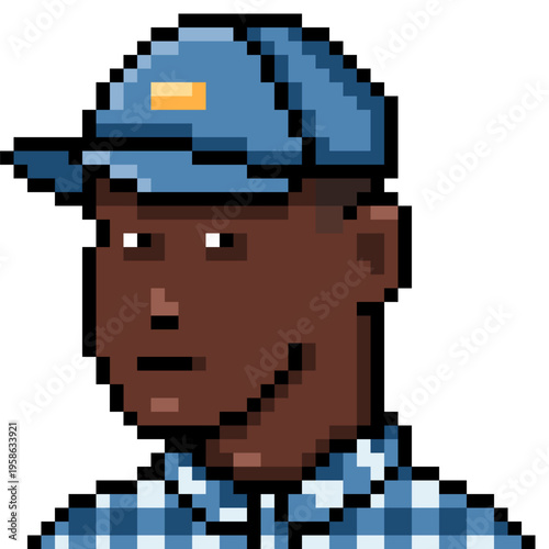 Vector Pixel Art Man in Cap and Checkered Shirt
