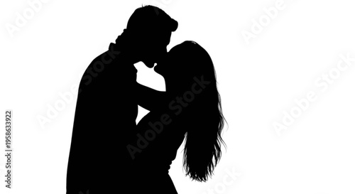 Silhouette of a romantic couple sharing a tender kiss