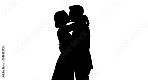 Silhouette of a romantic couple sharing a tender kiss