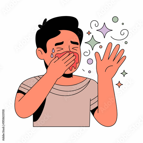 Sad Boy Crying with Sparkles and Tears on Face