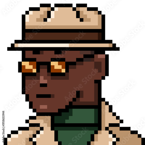 Vector Pixel Art Portrait of Man in Hat and Coat