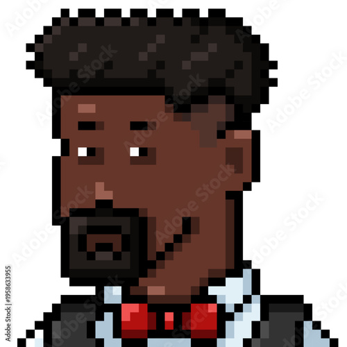 Vector Pixel Art Portrait of Man in Red Bowtie