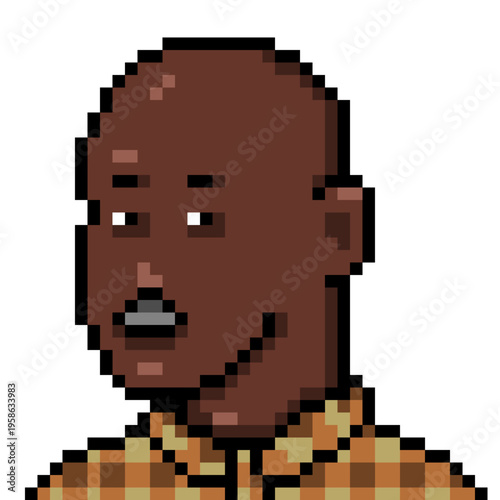 Vector Pixel Art Portrait of Elderly Bald Man