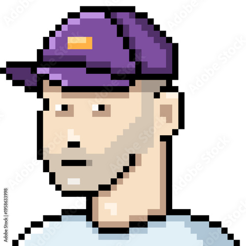 Vector Pixel Art Userpic of Man in Purple Cap