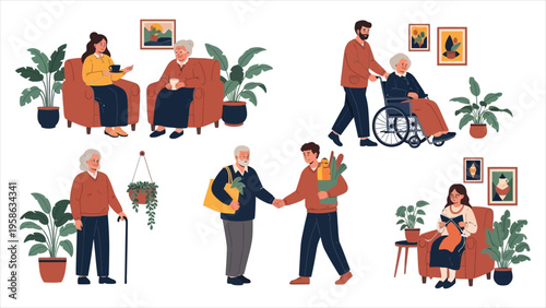 Vector illustration of volunteers during