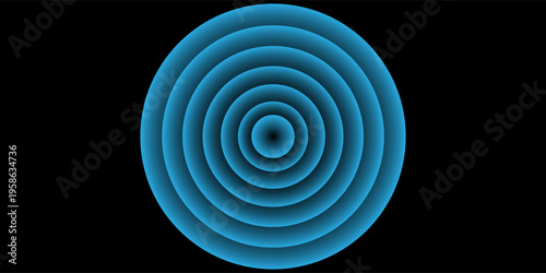 Sound wave. Signal concentric circle. Round light effect. Wifi range. Radio station signal. Water ripple with circle waves. A place or a painful point. Radar screen. Vector effect.