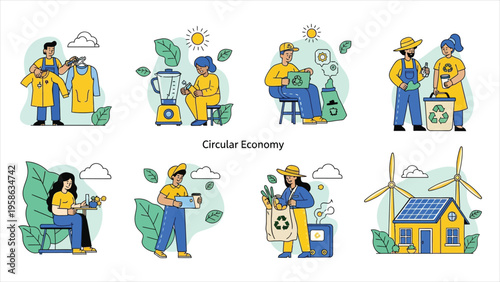  Zero waste and circular economy icon set – illustrating upcycling, reuse, and sustainable resource management.
