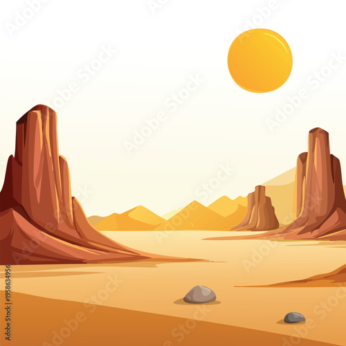 Desert landscape illustration sun sand and red rock formations