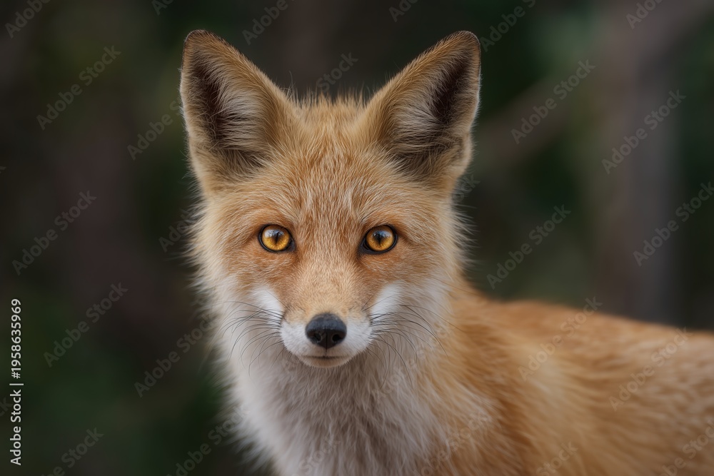 Fototapeta premium Close-up portrait of a red fox with striking amber eyes and alert ears