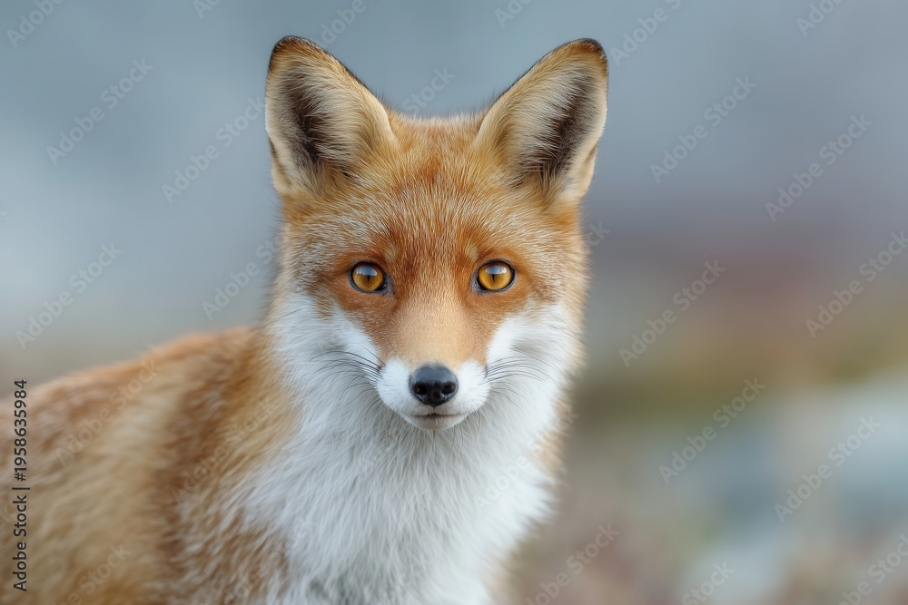Fototapeta premium Close-up portrait of a red fox with striking amber eyes and alert ears