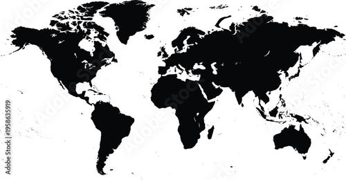 Detailed world map silhouette continents global geography earth atlas vector illustration black isolated cartography design international travel concept