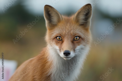Close-up portrait of a red fox with striking amber eyes and alert ears