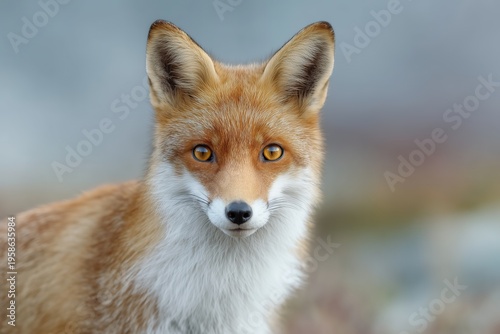 Close-up portrait of a red fox with striking amber eyes and alert ears