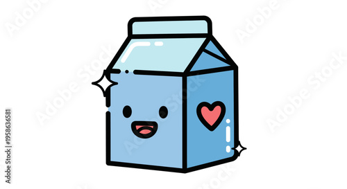 Cartoon milk carton with smiling face.