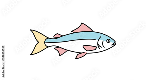 Colorful cartoon fish swimming right.