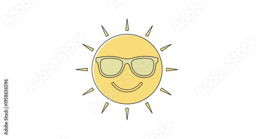 Smiling sun wearing sunglasses cartoon.