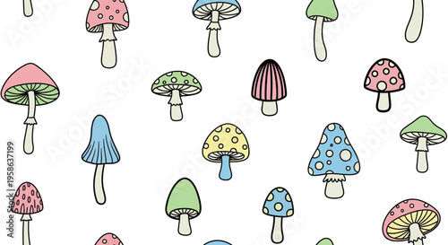 Colorful cartoon mushroom illustrations variety.