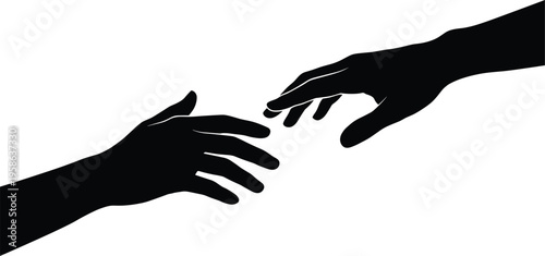 Helping hands silhouette reaching support connection human touch aid concept teamwork compassion vector illustration isolated symbolic design