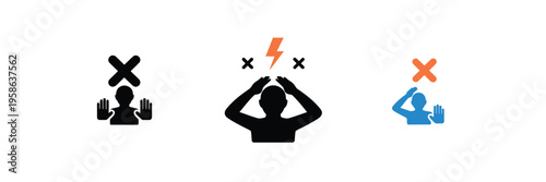 Headache and migraine pain icon set, symbols of mental health pressure, tension, and pain, minimalist vector design suitable for medical, wellness, and healthcare educational materials.