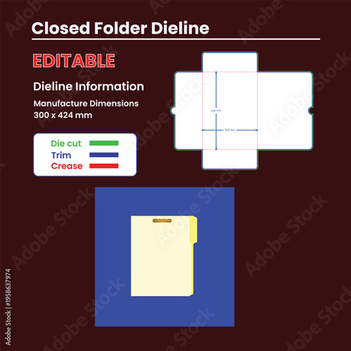 Closed Folder Dieline Template With Dimensions And Cutting Guide die cut