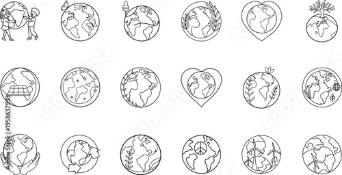 World Ecology & Renewable Energy Line Icons
