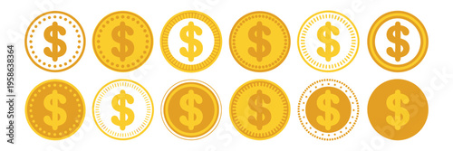Isolated gold dollar coin vector illustration in flat design, currency and finance symbol for business, investment, economy, money sign pictogram for banner, decoration and financial concepts