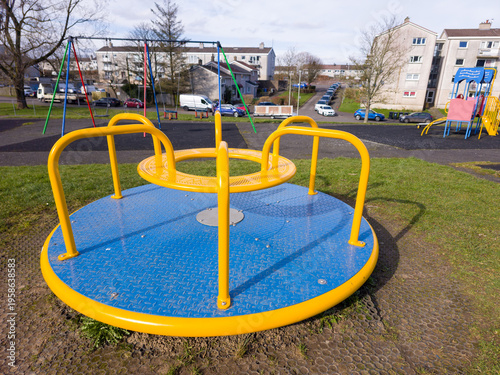 Playground Darwin Rd. The Darwin Road play area in East Kilbride, Scotland, outdoor park managed by South Lanarkshire Council, Westwood area. For children in the surrounding residential community.
