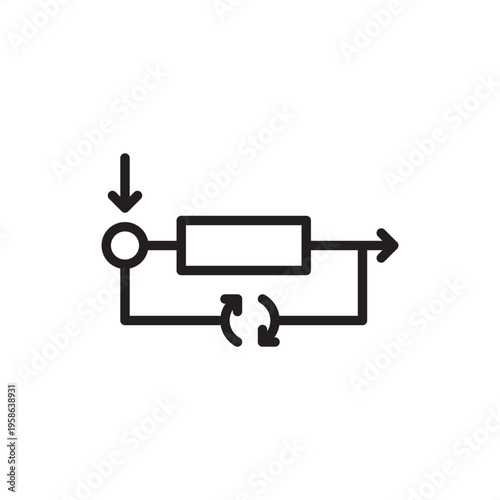 Closed loop system icon. Automation tech, representing feedback control hardware, circular economy tools, self-correcting engineering systems, material reclamation gear, and process optimization.