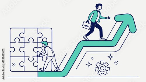 Business Problem Solving Puzzle Workflow, Step-by-Step Process Vector, Modern Corporate Infographic Illustration