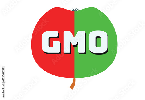   Green-Red Apple with GMO Label