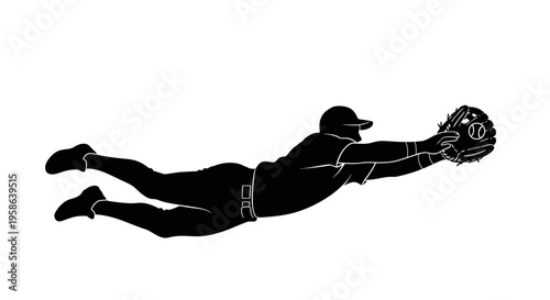 Baseball player diving for a catch.