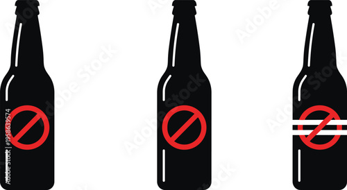 No alcohol sign bottle silhouette prohibition symbol stop drinking concept black vector illustration isolated warning design addiction awareness