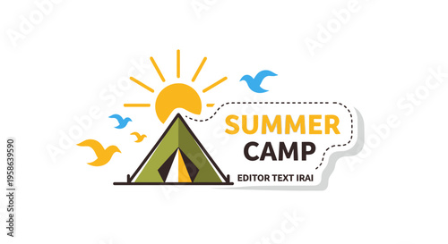 Vector summer camp logo with tent and sun