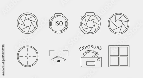 Camera photography icons and symbols.