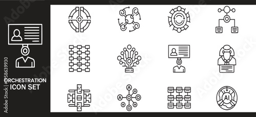 Orchestration and AI-Integrated Business Network Infrastructure Icon Set