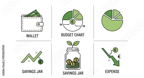 Financial icons for business and money.